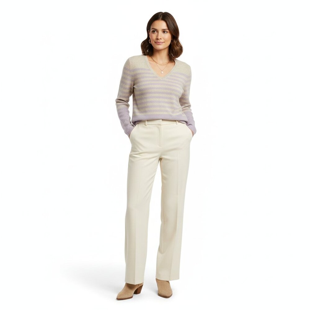 Lord & Taylor Cashmere Sweater Women’s Size M Gray Purple V-neck Minimalist